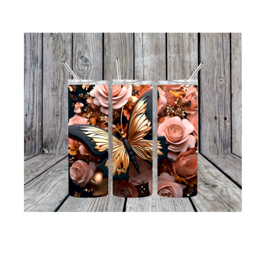 3D Butterfly 20oz Skinny Tumbler(Made in the USA)