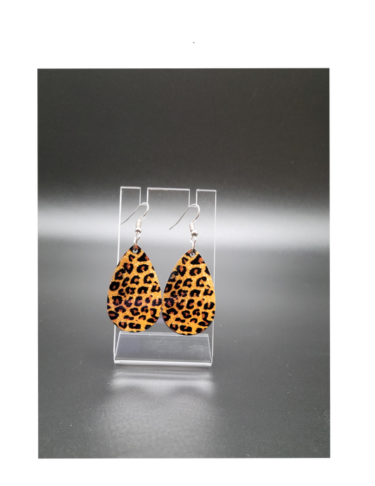 Brown Leopard Tear Drop Earrings