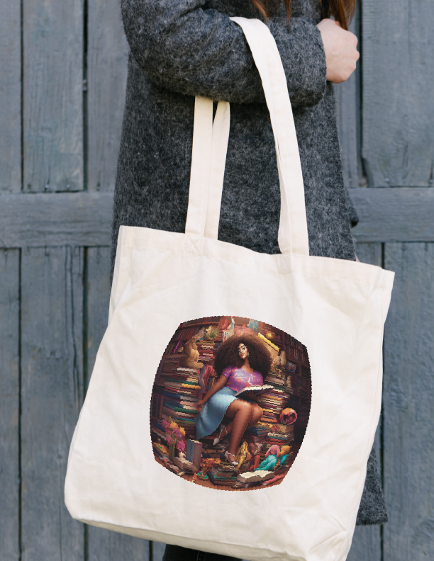 Canvas Tote Bag-Stacked Books Big Hair