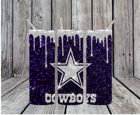 Cowboys Blue Glitter 20oz Skinny Tumbler (Made in America)