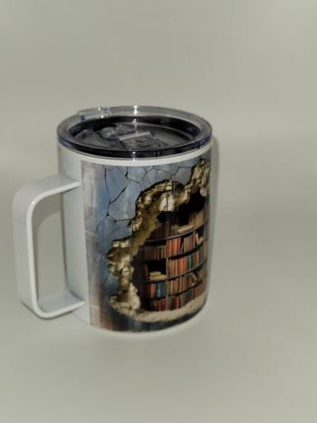 Cracking Books 3D Stainless Steel 12oz Mug with Lid
