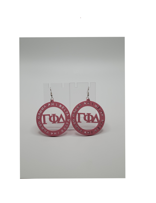 Gamma Phi Delta Greek Letter Earrings - Pink