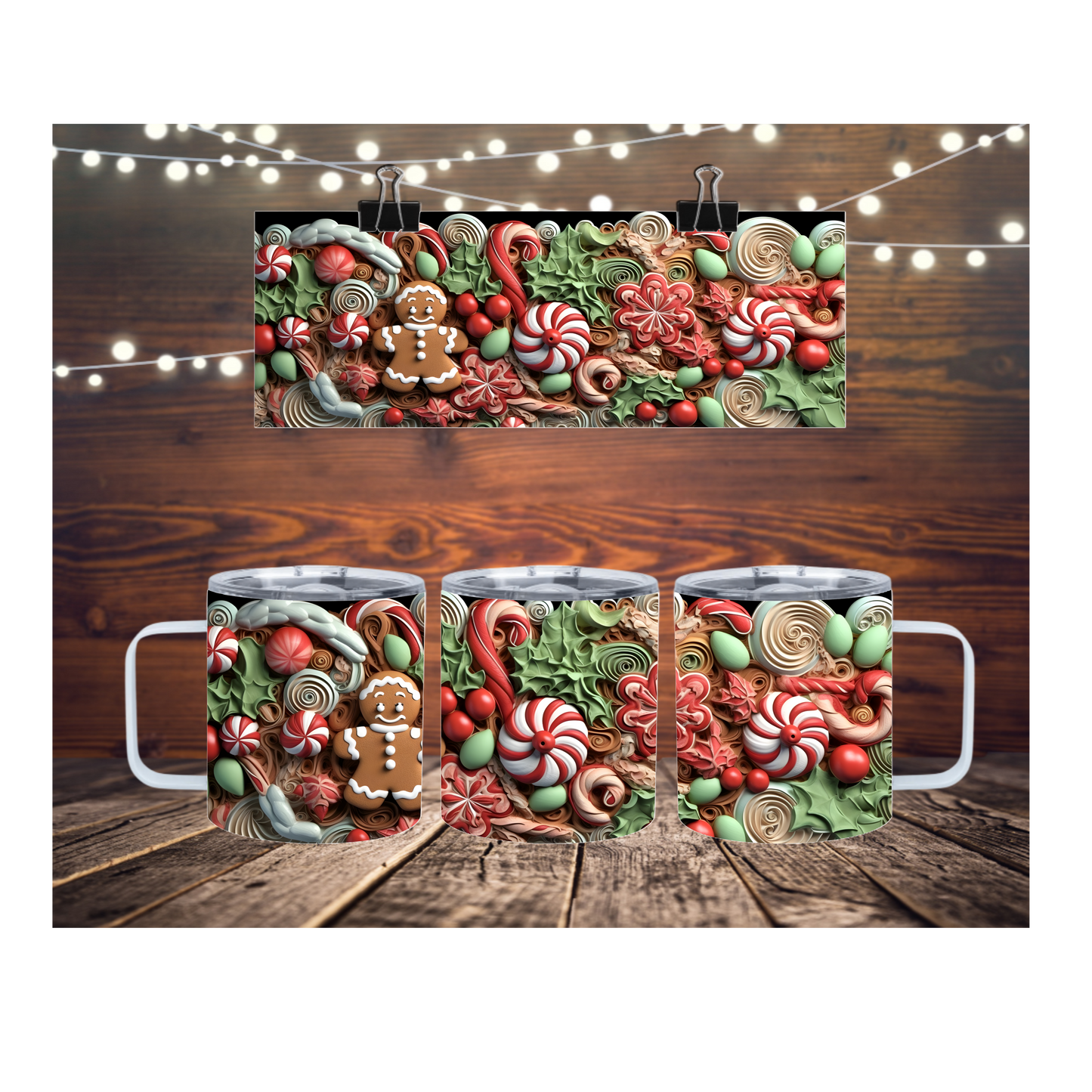 Gingerbread Candy 12oz Insulated Mug with Lid
