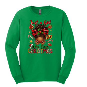 Just A Girl Who Loves Christmas Messy Bun Lady