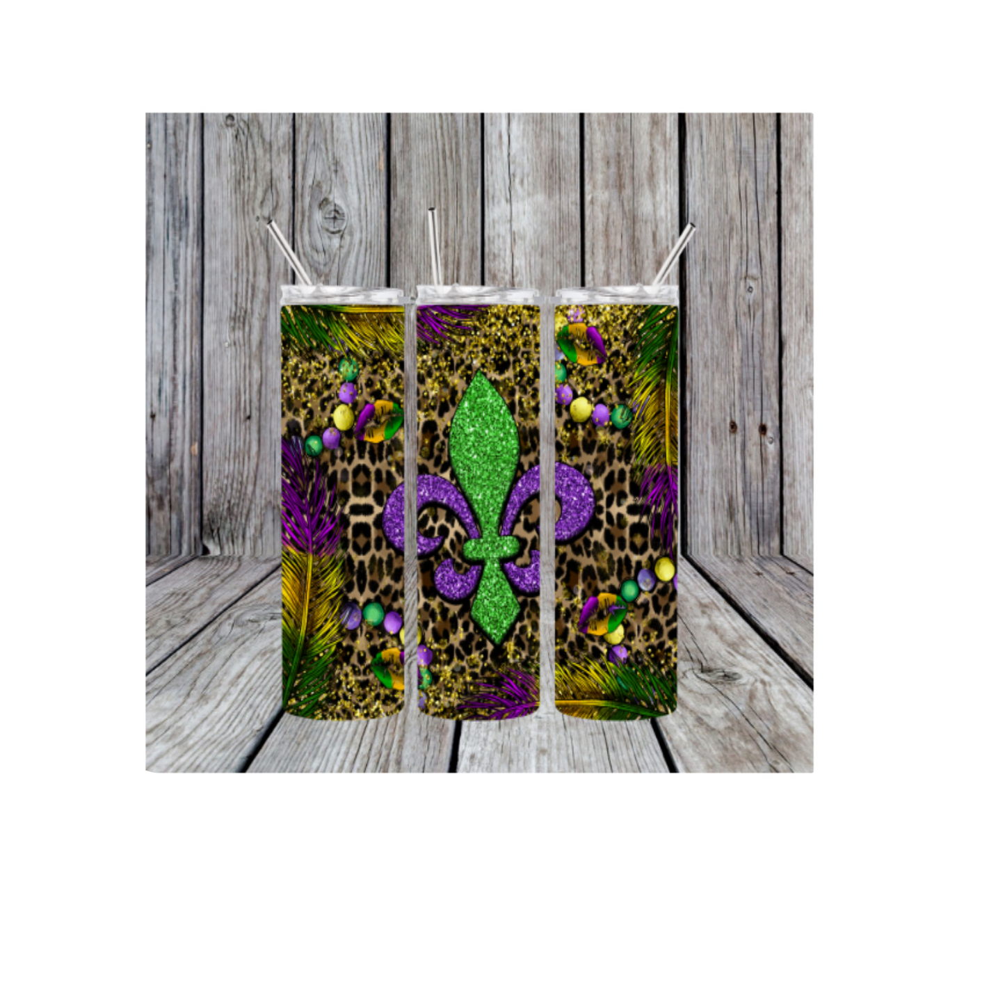Faux Glitter Fleur De Lis 20oz Skinny Tumbler (Made in the USA)