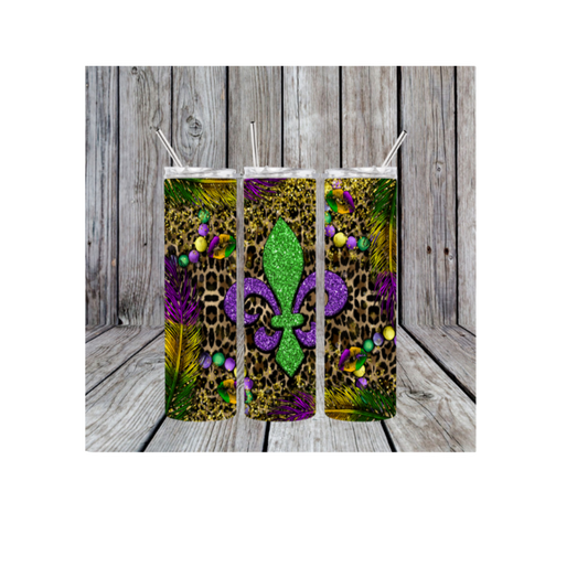 Faux Glitter Fleur De Lis 20oz Skinny Tumbler (Made in the USA)
