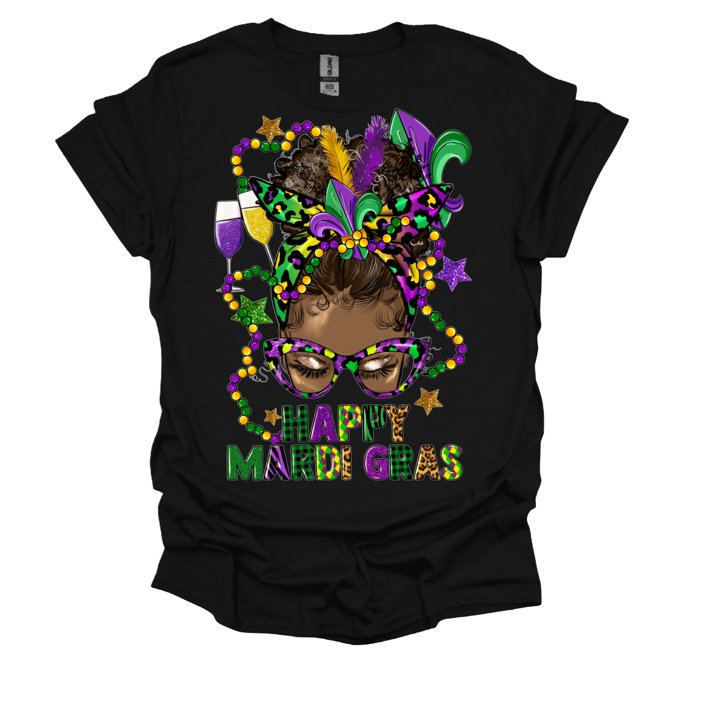 Happy Mardi Gras Messy Bun Black Lady T-shirt or Hoodie