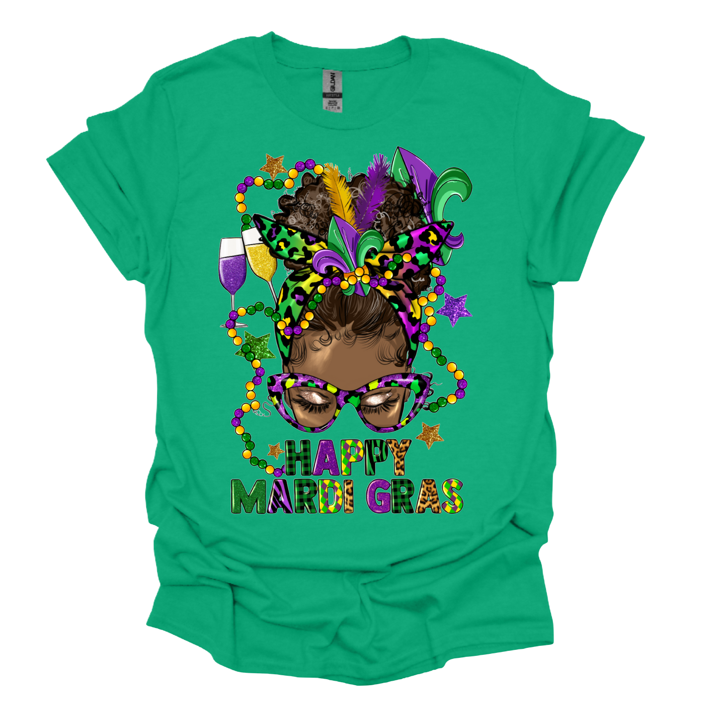 Happy Mardi Gras Messy Bun Black Lady T-shirt or Hoodie