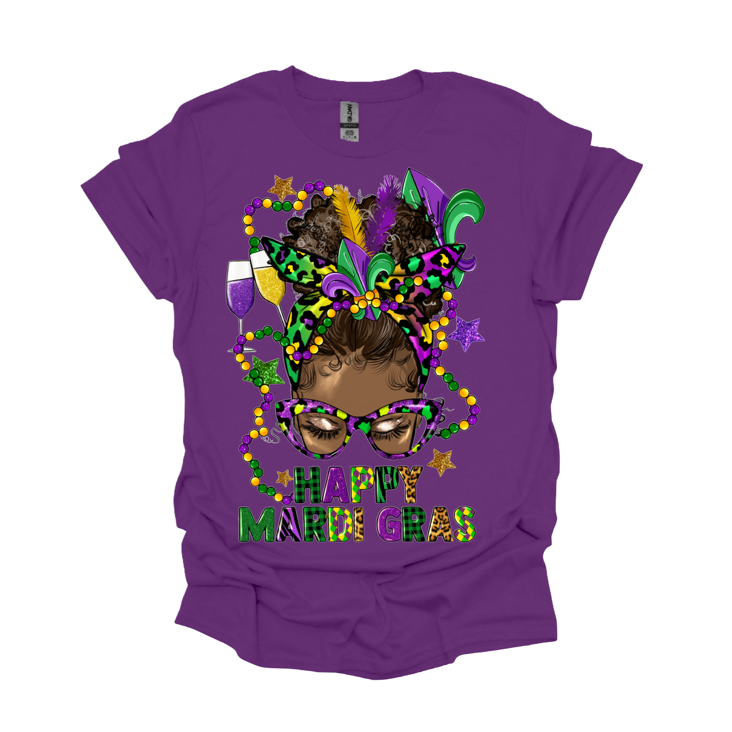 Happy Mardi Gras Messy Bun Black Lady T-shirt or Hoodie
