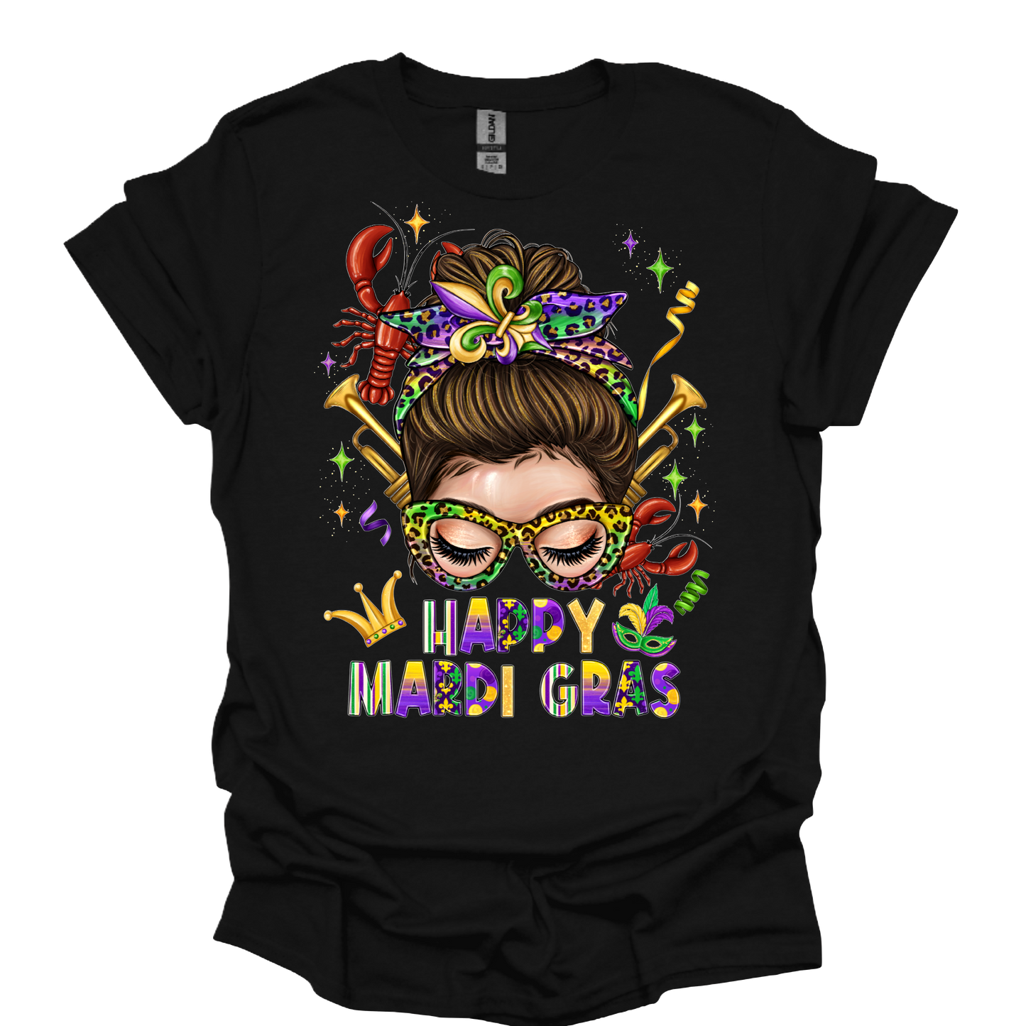 Happy Mardi Gras Messy Bun White Lady T-shirt or Hoodie