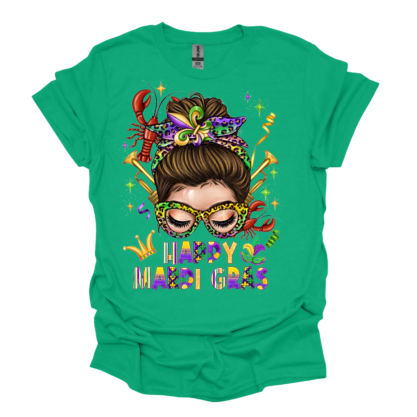 Happy Mardi Gras Messy Bun White Lady T-shirt or Hoodie