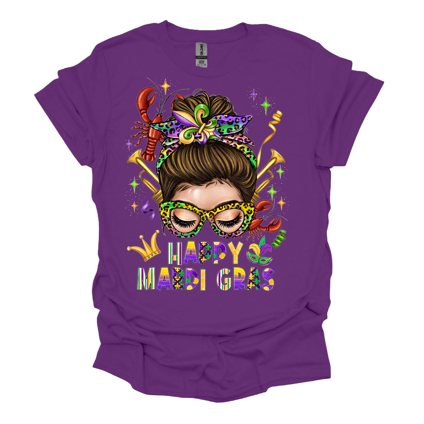 Happy Mardi Gras Messy Bun White Lady T-shirt or Hoodie