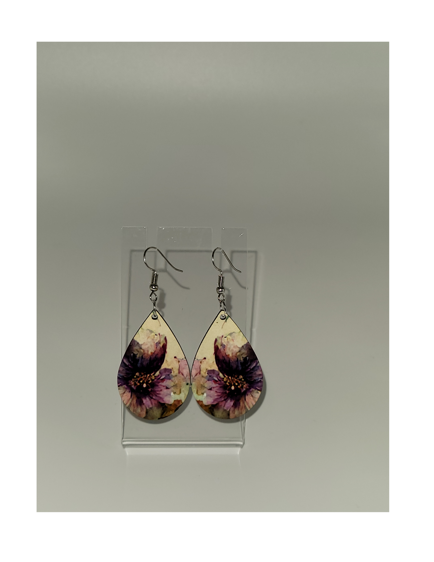 Purple Floral Tear Drop Earrings