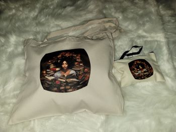 Canvas Tote Bag-Stacked Books-Curly Hair