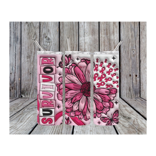 Survivor Sunflower 3D Support Breast Cancer Awareness 20oz Skinny Tumbler