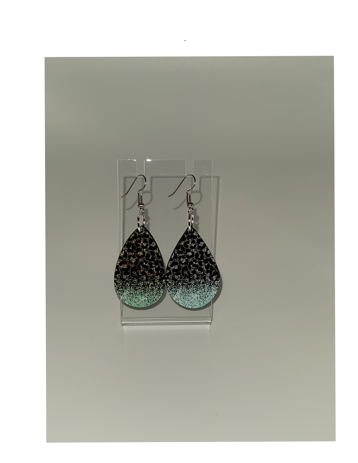Teal and Black Leopard Teardrop Earrings