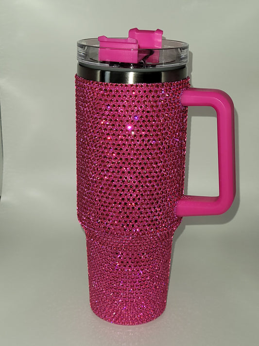 40oz Bling Tumbler with Handle - Hot Pink