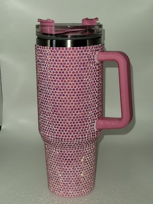 40oz Bling Tumbler with Handle - Light Pink