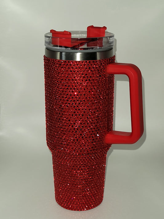 40oz Bling Tumbler with Handle - Red