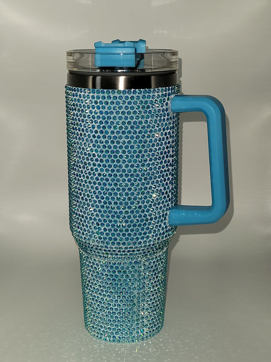 40oz Bling Tumbler with Handle - Teal Blue