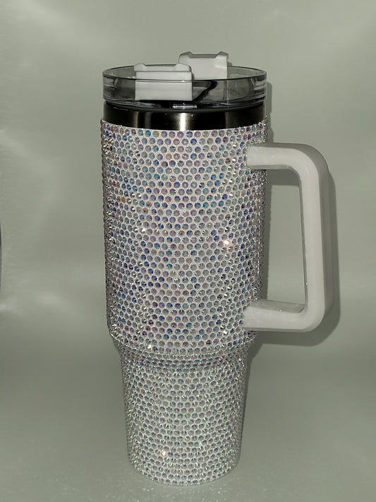 40oz Bling Tumbler with Handle - White