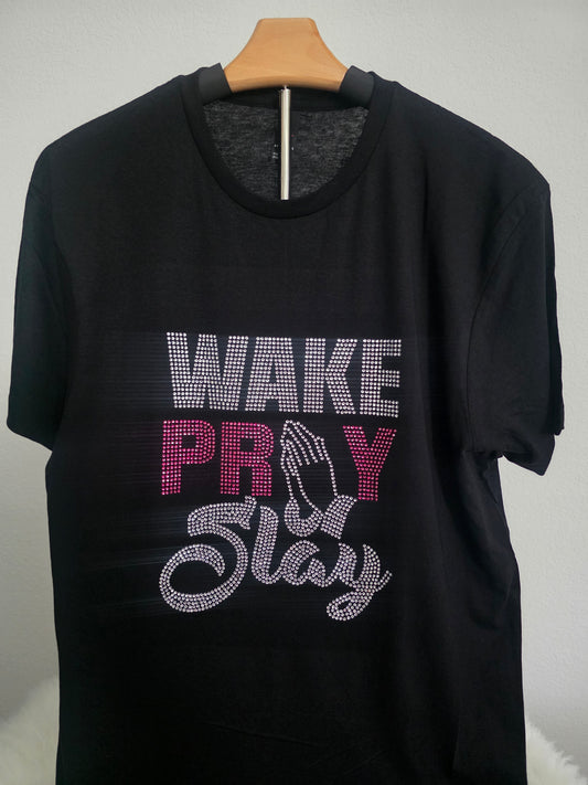 Wake-Pray-Slay Pink BLING T-shirt