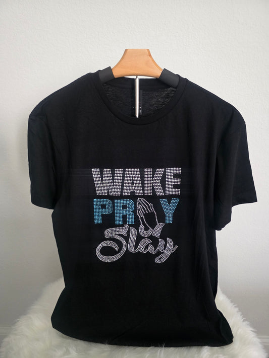 Wake-Pray-Slay Teal Bling T-shirt
