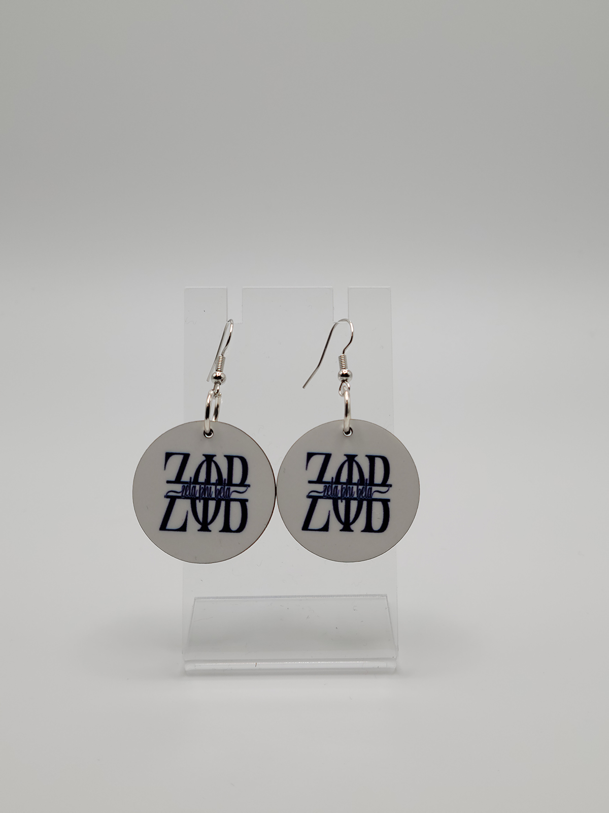 White and Blue Round Zeta Phi Beta Earrings (Made in the USA🇺🇸)
