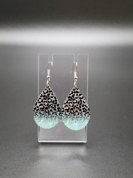 Teal and black leapard earrings (Made in the USA)