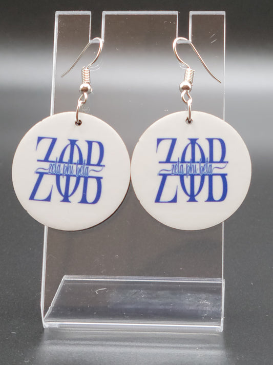 White and Blue Round Zeta Phi Beta Earrings (Made in the USA🇺🇸)