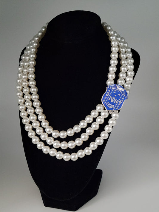 Zeta Phi Beta Multi Strand Pearl Shield Necklace