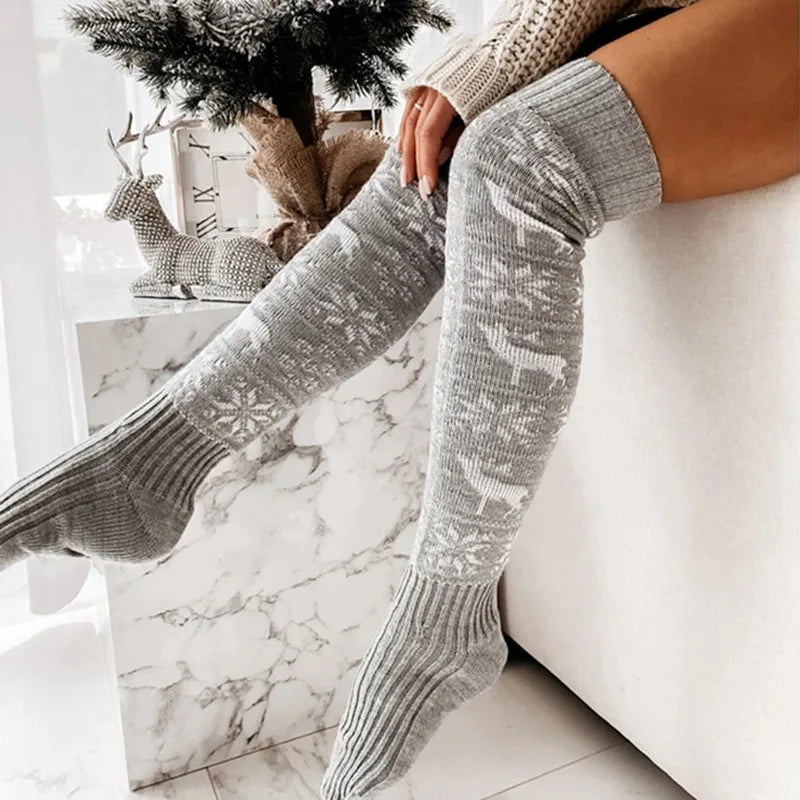 Winter Christmas Knitted Women Over-the-knee Stockings