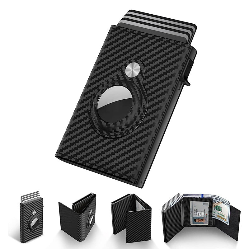 Carbon Fiber Leather Card Holder Black Stripe Multifunctional