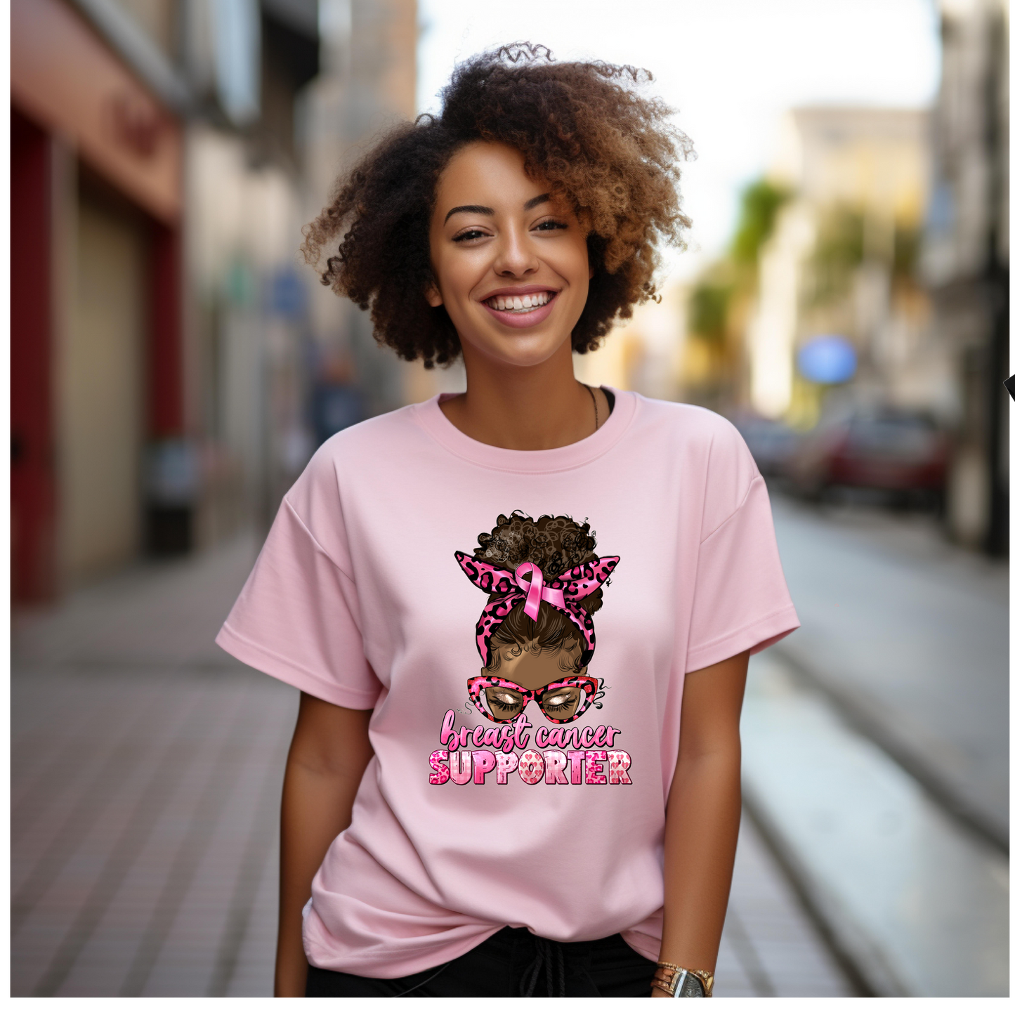 Breast Cancer Supporter Black Bun T-shirt