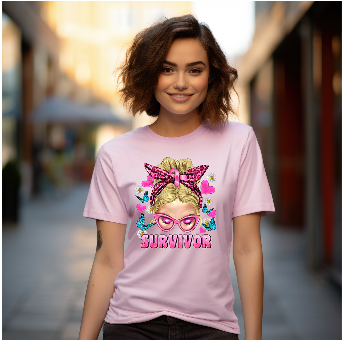 Breast Cancer Survivor Blonde Bun T-shirt