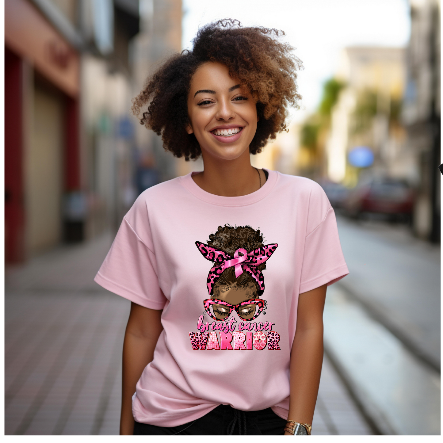 Breast Cancer Warrior Black Bun T-shirt