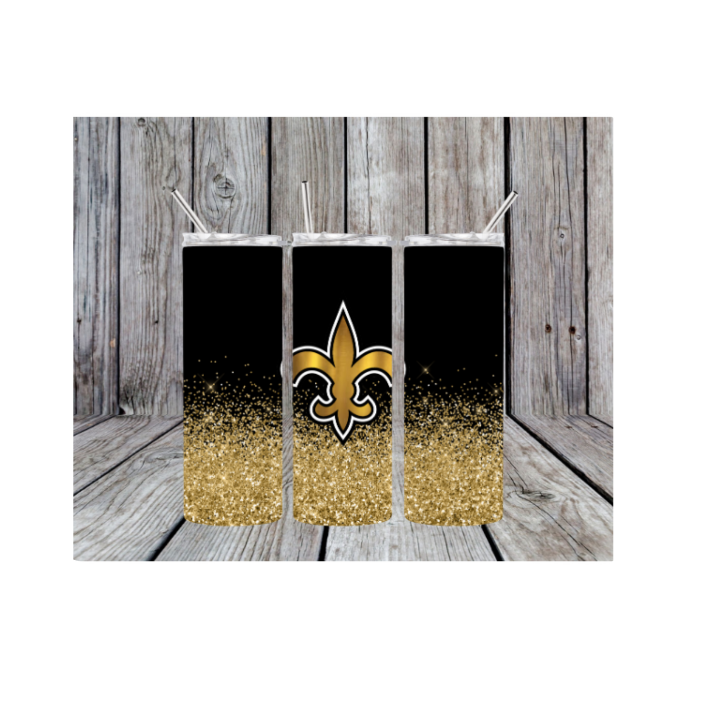 Black and Gold Glitter Fleur De Lis 20oz Skinny Tumbler (Made in America)