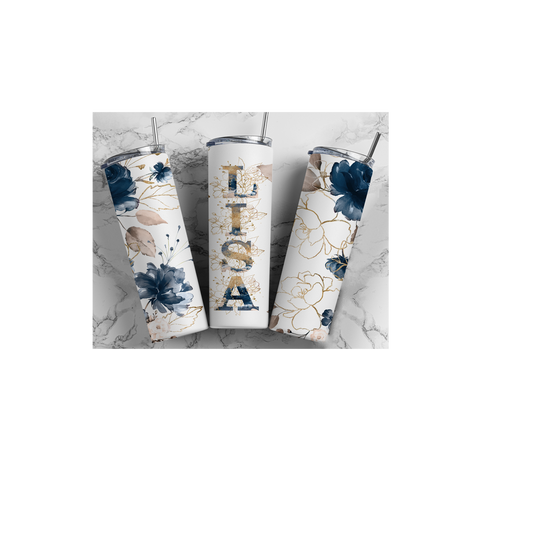 Blue and Gold Floral 20oz Skinny Tumbler (Made in America)