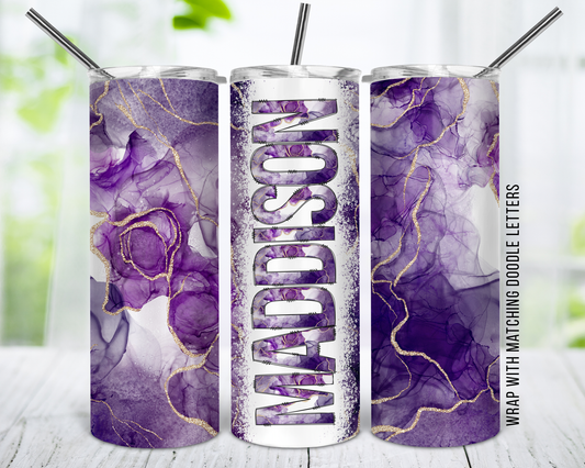 Purple Doodle Letters 20oz Skinny Tumbler