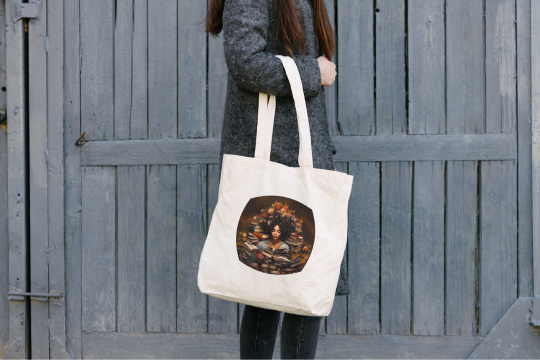Canvas Tote Bag-Stacked Books-Curly Hair