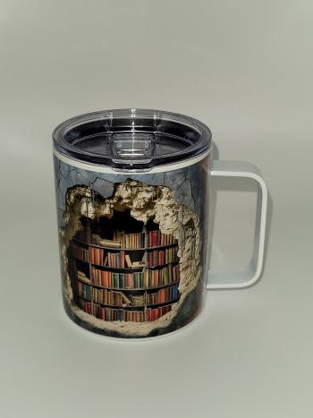 Cracking Books 3D Stainless Steel 12oz Mug with Lid