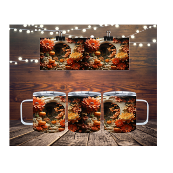 Pumpkins and Flowers 3D 12oz Insulated Mug with Lid