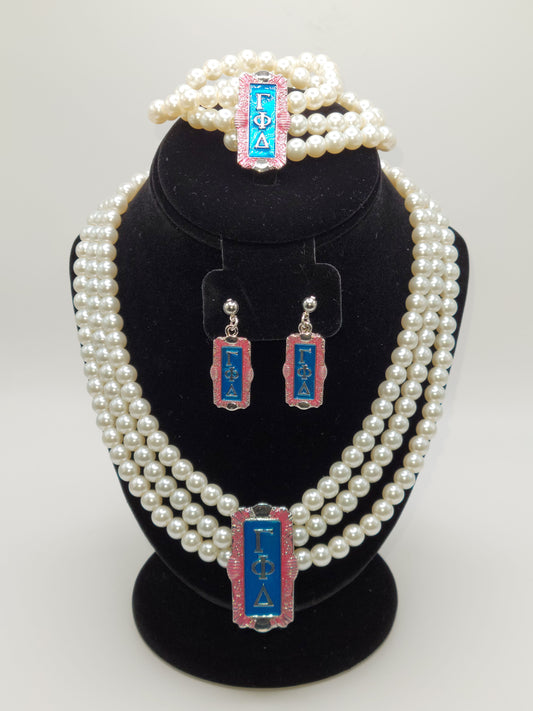 Gamma Phi Delta Three Piece Pearl Jewelry Set