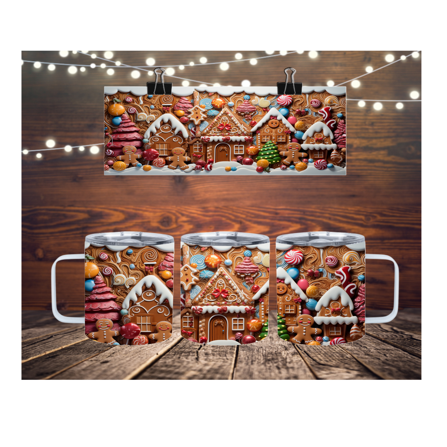 Gingerbread House 12oz Insulated Mug with Lid