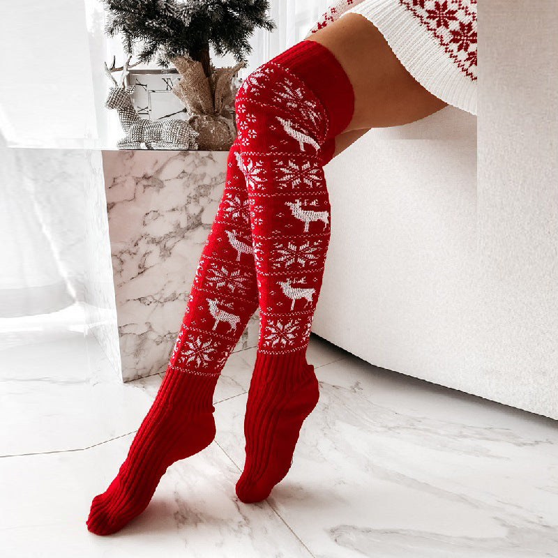 Winter Christmas Knitted Women Over-the-knee Stockings