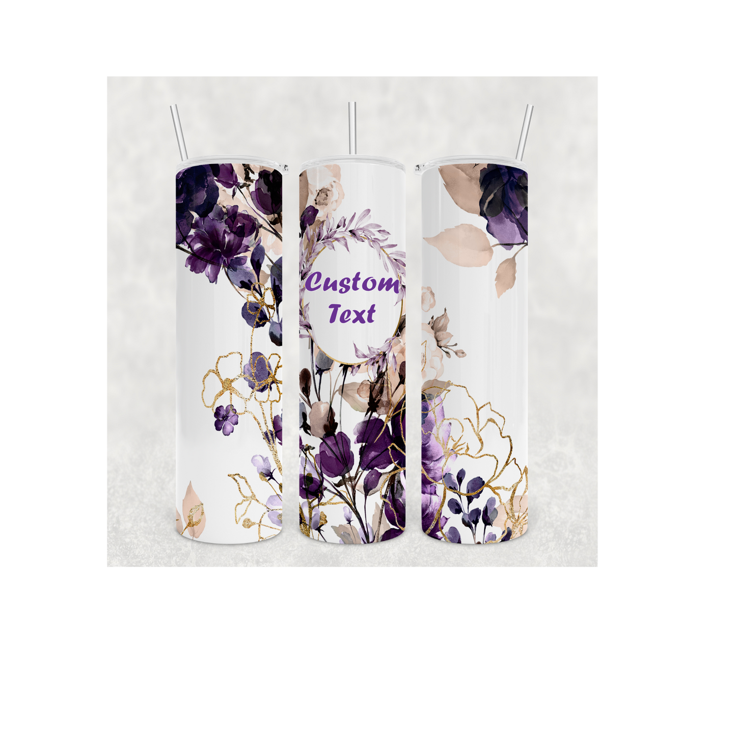 Purple Floral Round 20oz Skinny Tumbler (Made in the USA)