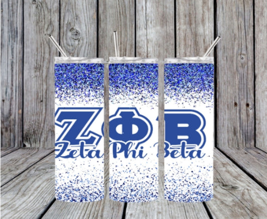 Zeta Phi Beta Faux Glitter 20oz Skinny Tumbler