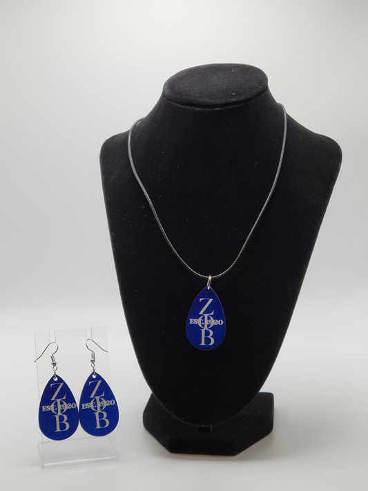 Zeta Phi Beta Teardrop Blue Jewelry Set