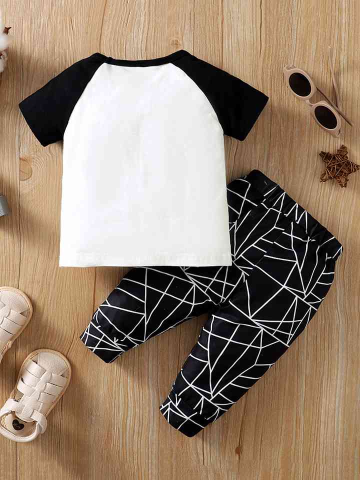 Round Neck Raglan Sleeve T-Shirt and Printed Pants Set