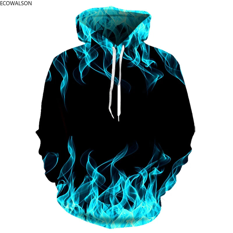 Colorful Flame Hoodie Men or Women 3D Digital Fire Printed Hooded Pullover